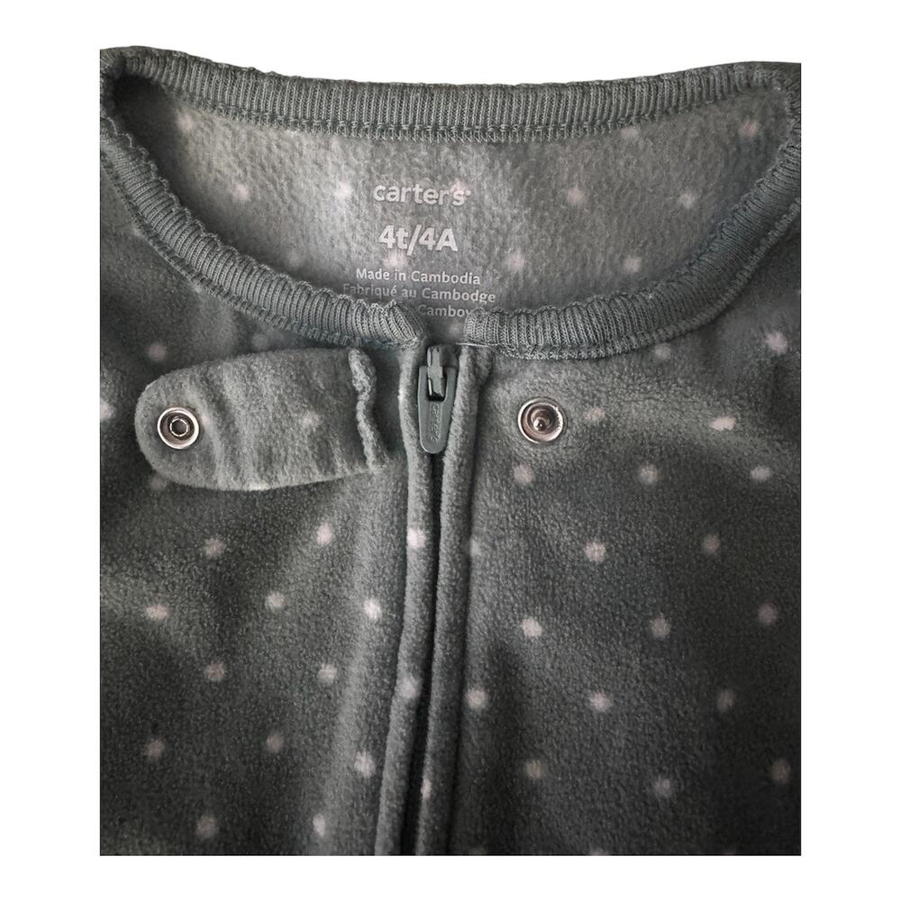 Carter’s Girls 4T Gray Polka Dot Unicorn Fleece Footed Pajamas